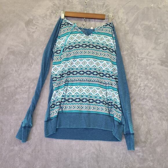 Panhandle Women's M  Boho Aztec Design Lightweight Hoodie Blue - Picture 3 of 6
